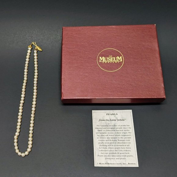 MUSEUM REPRODUCTIONS Museum Company Pearl Necklace in Original Box Gold Clasp - Picture 1 of 6
